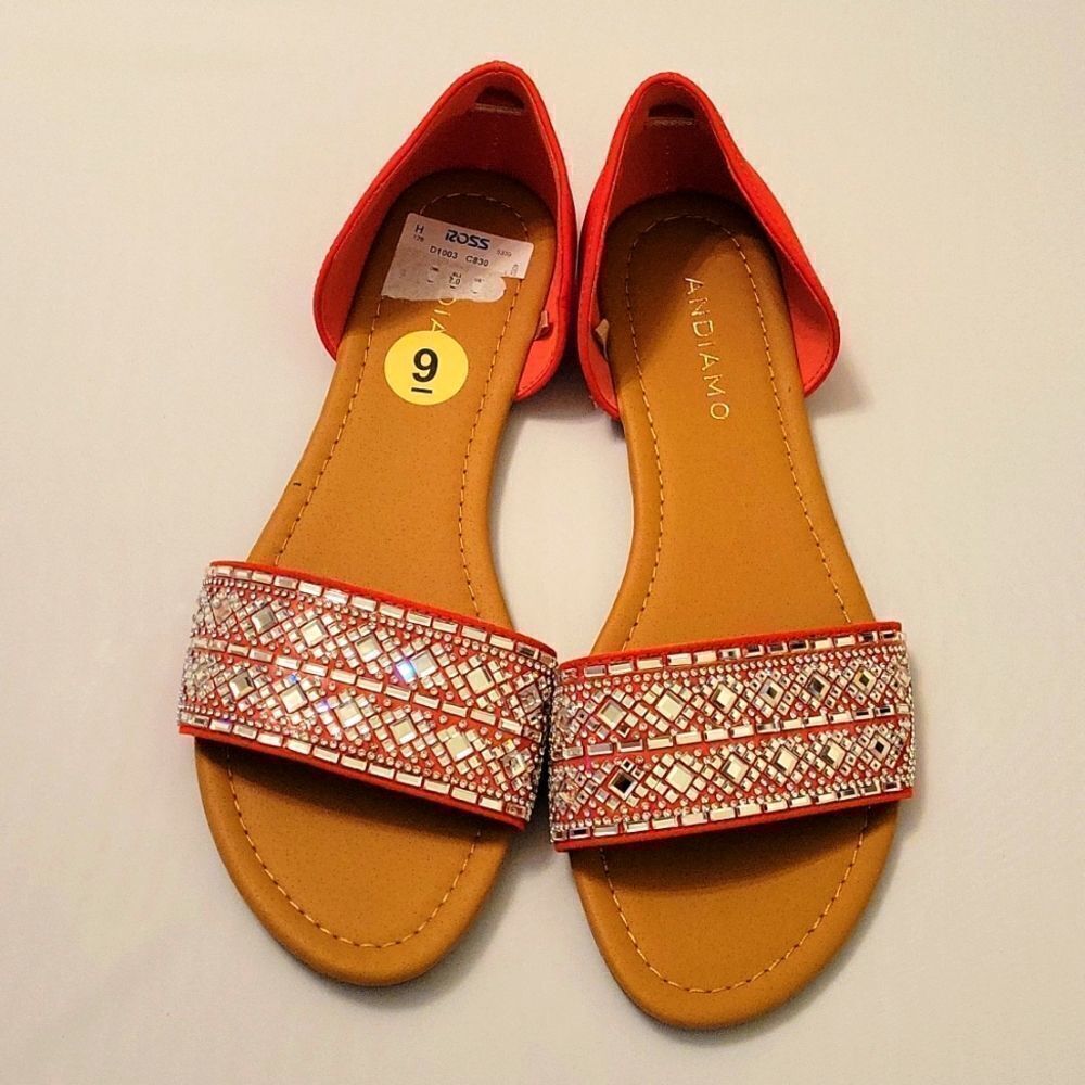 BRAND NEW ANDIAMO OPEN TOE RHINESTONES EMBELLISHMENTS WOMEN"S SANDAL